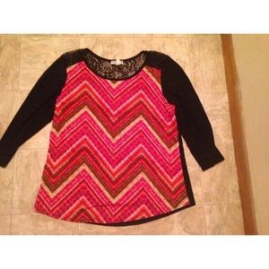 WOMENS zig zag lace blouse top XL
